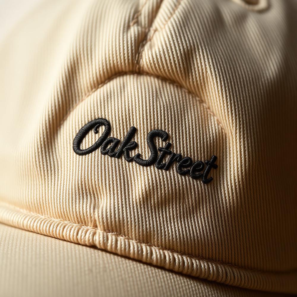 Oak Street embroidered cap detail
